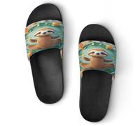 JTREWBV Summer Slippers for Women And Men Cute Cartoon Sloth Print PVC Home Slippers Shower Shoes Bathroom Sandals, Non-Slip, Easy to Clean