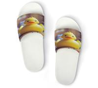 JTREWBV Summer Slippers for Women And Men Cute Rubber Ducky Print PVC Home Slippers Shower Shoes Bathroom Sandals, Non-Slip, Easy to Clean