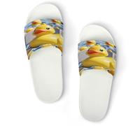 JTREWBV Summer Slippers for Women And Men Cute Yellow Rubber Ducky Print PVC Home Slippers Shower Shoes Bathroom Sandals, Non-Slip, Easy to Clean