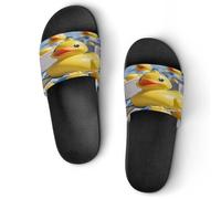 JTREWBV Summer Slippers for Women And Men Cute Yellow Rubber Ducky Print PVC Home Slippers Shower Shoes Bathroom Sandals, Non-Slip, Easy to Clean
