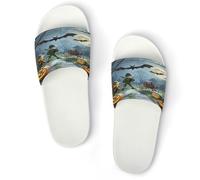 JTREWBV Summer Slippers for Women And Men Dead Tree Pumpkin Carriage Print PVC Home Slippers Shower Shoes Bathroom Sandals, Non-Slip, Easy to Clean
