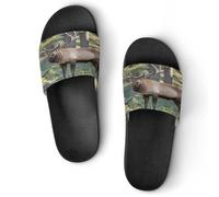 JTREWBV Summer Slippers for Women And Men Deer in The Wild Print PVC Home Slippers Shower Shoes Bathroom Sandals, Non-Slip, Easy to Clean