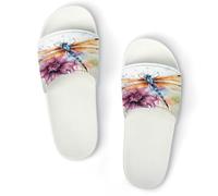 JTREWBV Summer Slippers for Women And Men Dragonfly Watercolor Painting Print PVC Home Slippers Shower Shoes Bathroom Sandals, Non-Slip, Easy to Clean