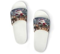 JTREWBV Summer Slippers for Women And Men Elk Santa Claus Print PVC Home Slippers Shower Shoes Bathroom Sandals, Non-Slip, Easy to Clean