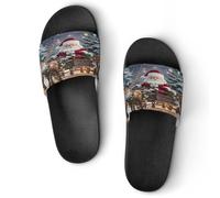 JTREWBV Summer Slippers for Women And Men Elk Santa Claus Print PVC Home Slippers Shower Shoes Bathroom Sandals, Non-Slip, Easy to Clean