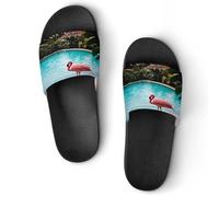 JTREWBV Summer Slippers for Women And Men Flamingo And Swimming Pool Print PVC Home Slippers Shower Shoes Bathroom Sandals, Non-Slip, Easy to Clean