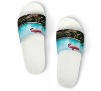 JTREWBV Summer Slippers for Women And Men Flamingo And Swimming Pool Print PVC Home Slippers Shower Shoes Bathroom Sandals, Non-Slip, Easy to Clean