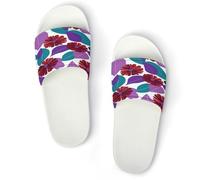 JTREWBV Summer Slippers for Women And Men Flower Leaves Purple Print PVC Home Slippers Shower Shoes Bathroom Sandals, Non-Slip, Easy to Clean