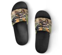 JTREWBV Summer Slippers for Women And Men German Shepherd Print PVC Home Slippers Shower Shoes Bathroom Sandals, Non-Slip, Easy to Clean