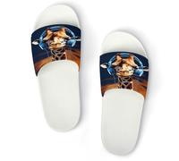 JTREWBV Summer Slippers for Women And Men Giraffe Wearing Headphones Print PVC Home Slippers Shower Shoes Bathroom Sandals, Non-Slip, Easy to Clean