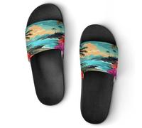 JTREWBV Summer Slippers for Women And Men Hello Hawaii Print PVC Home Slippers Shower Shoes Bathroom Sandals, Non-Slip, Easy to Clean