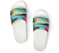 JTREWBV Summer Slippers for Women And Men Hello Hawaii Print PVC Home Slippers Shower Shoes Bathroom Sandals, Non-Slip, Easy to Clean
