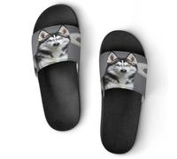 JTREWBV Summer Slippers for Women And Men Husky Dog Print PVC Home Slippers Shower Shoes Bathroom Sandals, Non-Slip, Easy to Clean