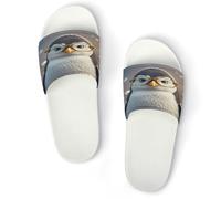 JTREWBV Summer Slippers for Women And Men Penguin with Glasses Print PVC Home Slippers Shower Shoes Bathroom Sandals, Non-Slip, Easy to Clean