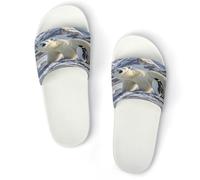 JTREWBV Summer Slippers for Women And Men Polar Bears And Penguins Print PVC Home Slippers Shower Shoes Bathroom Sandals, Non-Slip, Easy to Clean