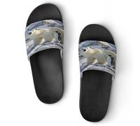 JTREWBV Summer Slippers for Women And Men Polar Bears And Penguins Print PVC Home Slippers Shower Shoes Bathroom Sandals, Non-Slip, Easy to Clean