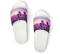 JTREWBV Summer Slippers for Women And Men Purple Lavender Print PVC Home Slippers Shower Shoes Bathroom Sandals, Non-Slip, Easy to Clean