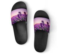 JTREWBV Summer Slippers for Women And Men Purple Lavender Print PVC Home Slippers Shower Shoes Bathroom Sandals, Non-Slip, Easy to Clean