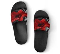 JTREWBV Summer Slippers for Women And Men Red Flower Print PVC Home Slippers Shower Shoes Bathroom Sandals, Non-Slip, Easy to Clean