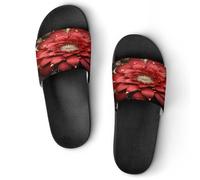 JTREWBV Summer Slippers for Women And Men Red Gold Flower Print PVC Home Slippers Shower Shoes Bathroom Sandals, Non-Slip, Easy to Clean