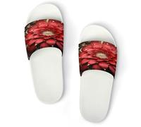 JTREWBV Summer Slippers for Women And Men Red Gold Flower Print PVC Home Slippers Shower Shoes Bathroom Sandals, Non-Slip, Easy to Clean