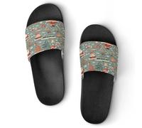 JTREWBV Summer Slippers for Women And Men Santa Claus Tree Bells Print PVC Home Slippers Shower Shoes Bathroom Sandals, Non-Slip, Easy to Clean