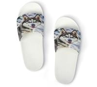 JTREWBV Summer Slippers for Women And Men Wild Wild Gray Wolf Print PVC Home Slippers Shower Shoes Bathroom Sandals, Non-Slip, Easy to Clean