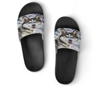 JTREWBV Summer Slippers for Women And Men Wild Wild Gray Wolf Print PVC Home Slippers Shower Shoes Bathroom Sandals, Non-Slip, Easy to Clean