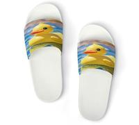 JTREWBV Summer Slippers for Women And Men Yellow Rubber Ducky Print PVC Home Slippers Shower Shoes Bathroom Sandals, Non-Slip, Easy to Clean