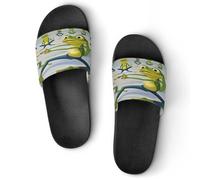 JTREWBV Summer Slippers for Women And Men Yoga Frog Print PVC Home Slippers Shower Shoes Bathroom Sandals, Non-Slip, Easy to Clean