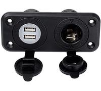 Jtron 1-Socket Cigarette Lighter Power Adapter DC Outlet Splitter 2.1A Waterproof Dual USB Slot Socket for RV Car Boat (Black)