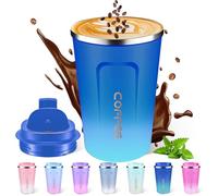 JTRYEMU Travel Mug 12 oz Insulated Coffee Cup with Lid, Reusable Leak Proof Tumbler, Stainless Steel Vacuum Gradient Colorful Thermos Cup, Thermal Keeps Cold and Hot for Coffee/Tea
