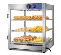 JTSMJQIE 3-Tier Pizza Warmer Display,800W Commercial Countertop Food Warmer Electric with LED Lighting,Removable Shelves,Glass Door, Pastry Display Case for Buffet Restaurant