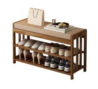 JTSMJQIE Bamboo Shoe Rack Bench with 3-Tier Storage, Padded Linen Seat, Natural Entryway Organizer for Hallway & Bedroom