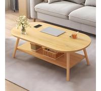 JTSMJQIE Modern Oval Coffee Table with Storage Shelf - 2-Tier Wood Mid Century Coffee Table for Small Apartment Living Room