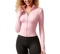 JTSONN Sports Jacket Women's Tight Running Jacket Winter Lightweight Training Jacket Breathable Gym Jacket with Thumb Hole Sports Zip Jackets Top for Yoga Running Fitness, pink, M