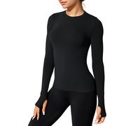 JTSONN Women's Long Sleeve T-Shirt with Thumb Hole Compression Shirt Lightweight Breathable Yoga Fitness Functional Slim Fit Top, Black, S