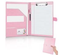 JTTJDB Professional Padfolio, Multi Function Faux Leather Portfolio Binder with Clipboard - Interview Resume Folder, Legal Document, Business Card Holder, for Office, Conference, Interviews (Pink)