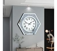 JTWALCLOCK Large Wall Clock for Living Room Decor Crystal Crush Diamond Mirrored Sparkle Twinkle Bling Modern Wall Clock Big Silver Mirror Home Decorative 20 inch Silent Clock for Indoor Decor