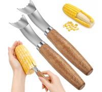 JTWEB 2Pcs Corn Cob Peeler Stainless Steel Blade Compact Kitchen Tool | Stainless Steel Blade, Wood Handle, Kitchen Prep, Curved Serrated Blade, Quick Rinse Cleanup, Comfortable Grip