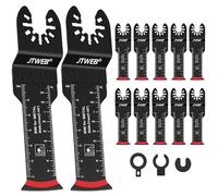 JTWEB Extra Long Oscillating Saw Blades - 12PCS Arc Edge Bi-Metal Multitool Blades Precise Cut for Wood with Nails, Wood, Metal, Universal Quick Release Power Oscillating Tool Blades Kits for Dewalt