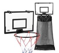 JTWEB Over the Door Basketball Hoop Laundry Hamper Bag with Bottom Zipper, 2-in-1 Hanging Mesh Clothes Basket Storage Organizer Wooden Toy Bin for Kids Bedroom, Teens, College Dorm Room(Black)