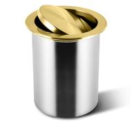 JTWWDM Recessed Hidden Trash Bin, Stainless Steel Countertop Garbage Basket Flap Lid, Round Built-In Trash Can with Rotating Lid for Modern Kitchen Hotel,Gold
