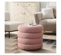 JTWWDM Round Ottoman Footstool, Fleece Fabric Foot Stool, Boucle Soft Padded Vanity Stool, Upholstered Compact Footrest Stool for Living Room Bedroom Couch,Pink,35x40cm(14x16in)