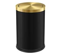JTWWDM Stainless Steel Bathroom Trash Can, 2.4 Gallon/9 L Matte Black Garbage Bin with Gold Swing Lid, Round Elegant Waste Basket for Kitchen Hotel Home,Gold
