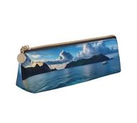 JTXSFYZPB Beautiful View of The Sea - Pencil Case Leather Pencil Pouch Portable Stationery Organizer Box Printed Small Pen Holder with Zipper for Kid Girls Boys Women Men