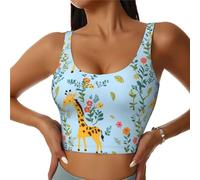 JTXSFYZPB Cute Giraffe Flowers - Women's Sleeveless Crop Tank Top Sports Cropped Slim Vest Tops Women Workout Sports Crop Top Bra with Removable Bra Pads for Yoga Gym Running and Daily Wear Black