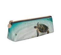 JTXSFYZPB Palm Trees and Sea Turtles - Pencil Case Leather Pencil Pouch Portable Stationery Organizer Box Printed Small Pen Holder with Zipper for Kid Girls Boys Women Men