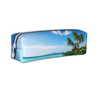 JTXSFYZPB Stylish Leather Pencil Case - Beautiful Island in The Sea - Cute Pencil Pouch for Kids Girls and Boys - Stationery Pouch Makeup Organizer with Zip