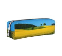 JTXSFYZPB Stylish Leather Pencil Case - Rape Flower Field - Cute Pencil Pouch for Kids Girls and Boys - Stationery Pouch Makeup Organizer with Zip